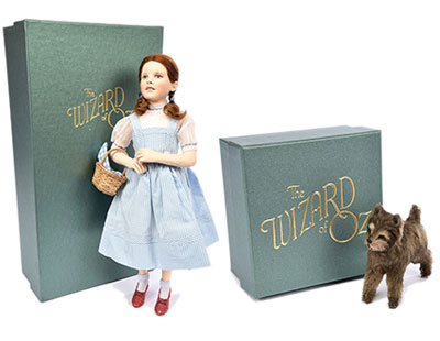 R John Wright Dorothy and Toto from The Wizard of Oz felt artist doll and mohair dog